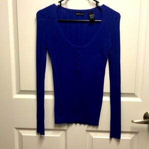Moda International Blue Scoop Neck Henley Sweater